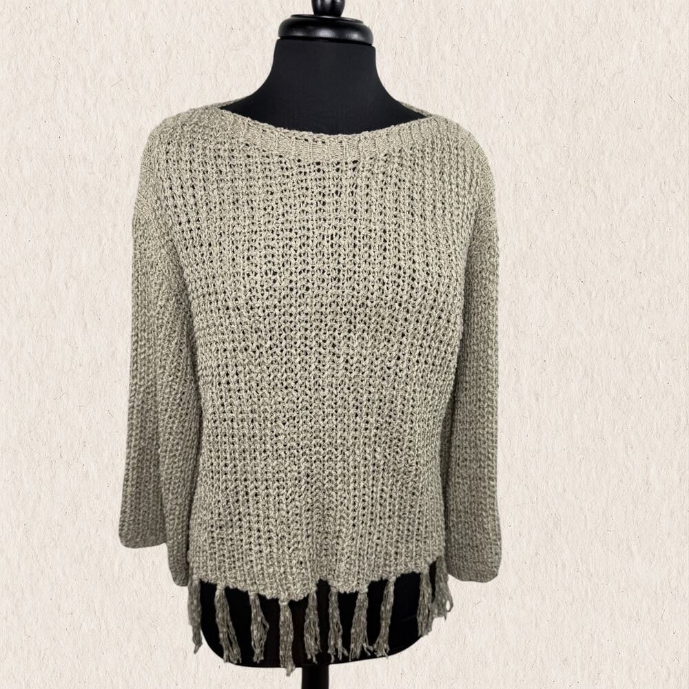 Altar’d State Fringe Hem Knit Sweater Size Large Boho Lagenlook Grunge Fall Top